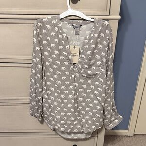 Bass Gray and White Elephant Print Blouse